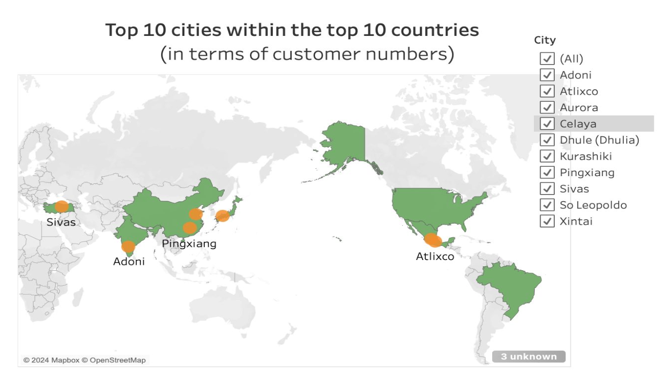 top 10 cities (map)